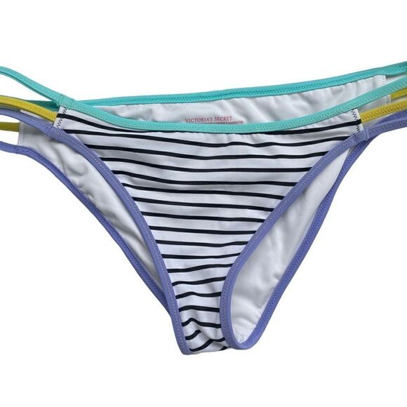 Victoria’s Secret 2 Piece Swimsuit Strapless Bikini Size M 34C Blue White Stripe - Picture 4 of 6